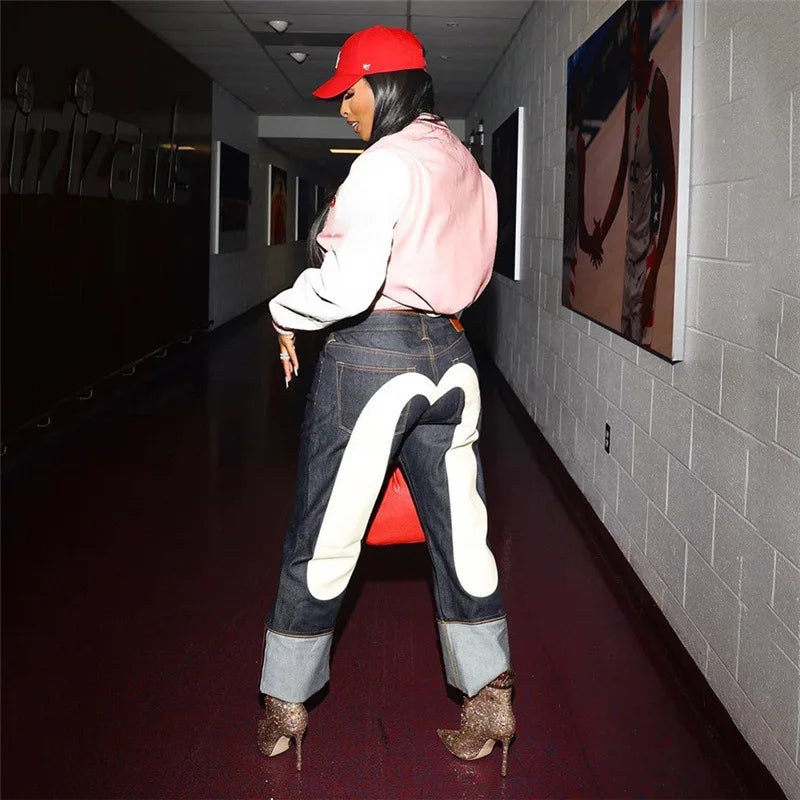 نينا | بنطلون موضة – قص مستقيم ونمط قلب متباين