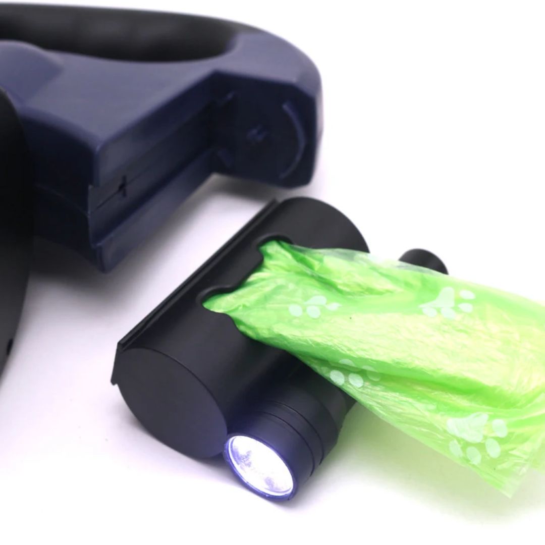 Smycz zwijana dla psów – z lampką LED i dystrybutorem torebek