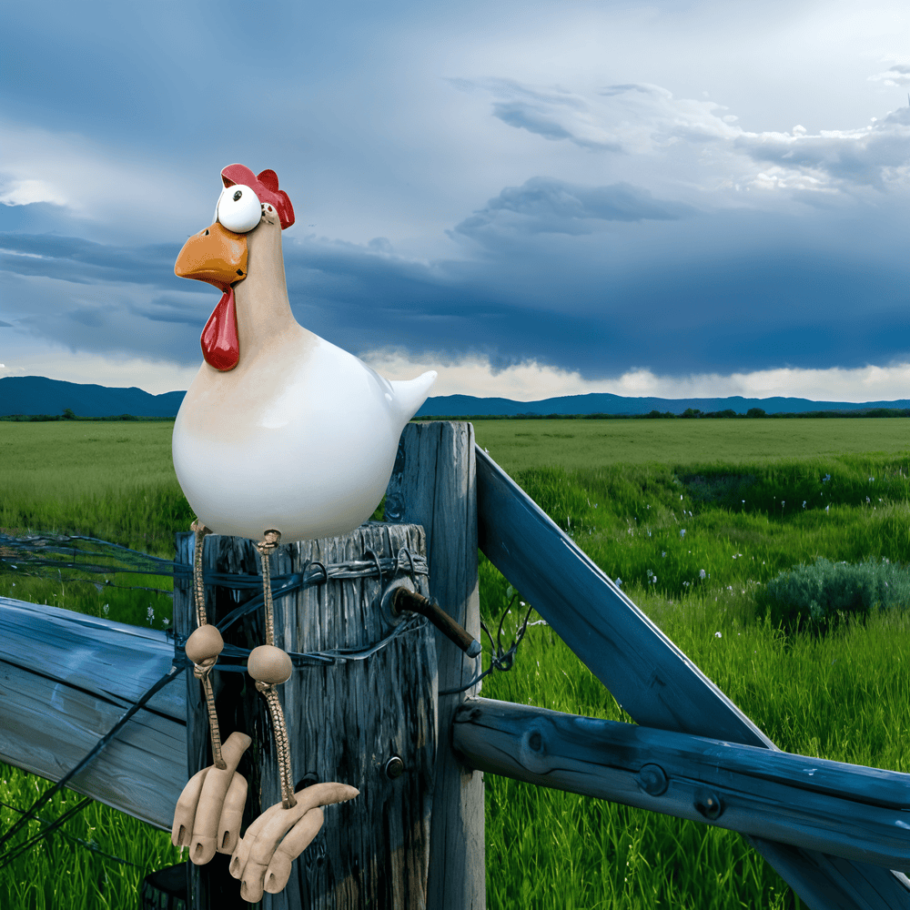 Estatua del gallo de ojos grandes - Decoración original y detalles divertidos