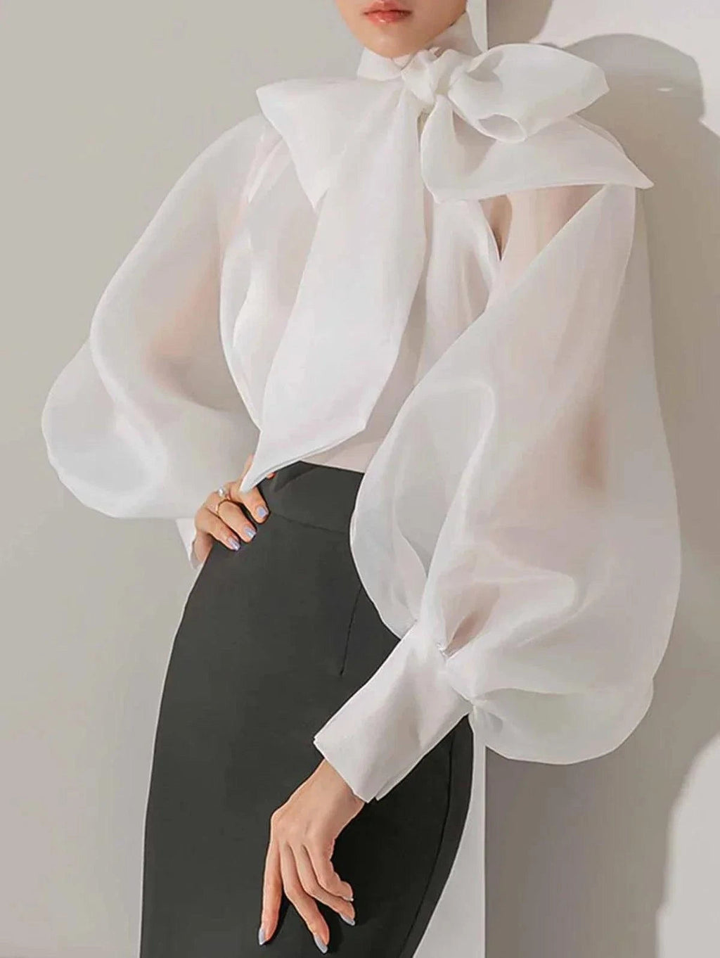 Clara | Transparente Bluse — Lange Ärmel und eleganter Knoten 