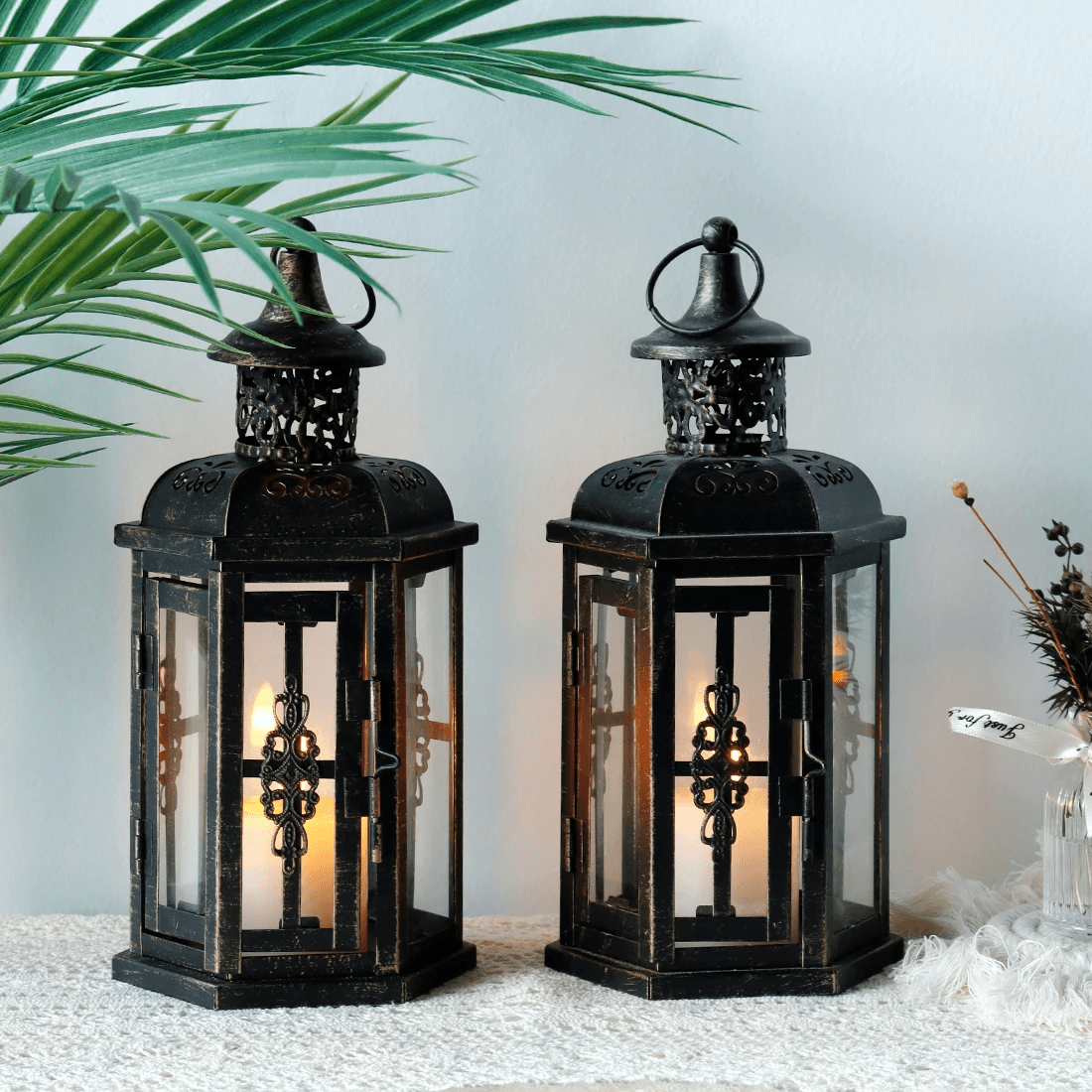 Lanterna Portacandela in Ferro Nero Stile Scandinavo 