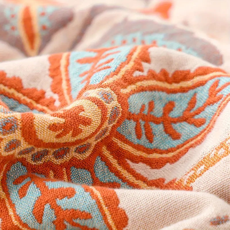 Boho Koc w Kwiatowe Wzory z Frędzlami 