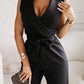 Natacha | Elegant Jumpsuit – Crossed Décolleté and Highlighted Waist 