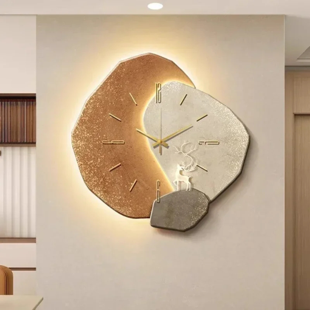 ساعة حائط كبيرة – تصميم عصري وإضاءة LED محيطة 