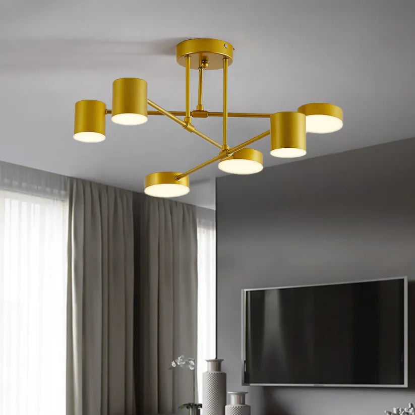 תקרת מודרנית עם 6 ראשי LED מתכוונים – תאורה רב-תכליתית ועיצוב שיקי 