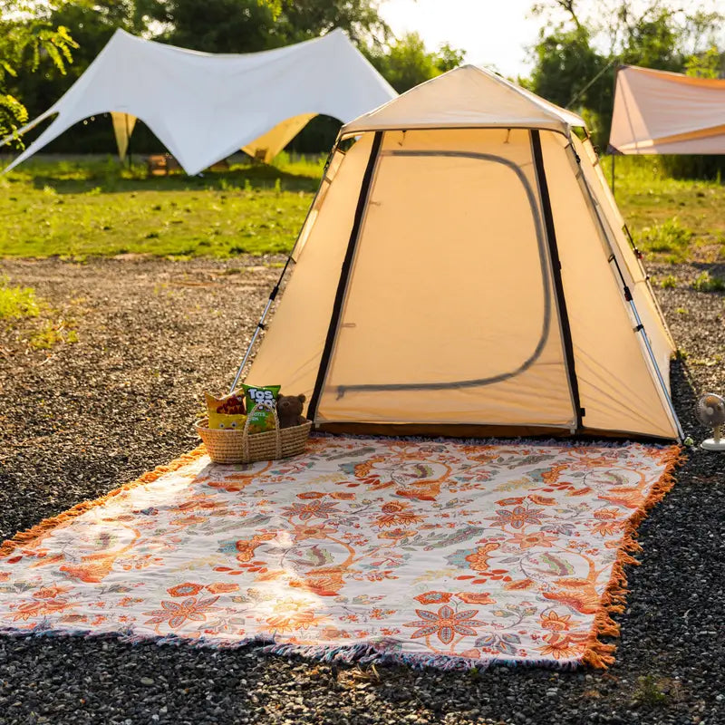Boho Koc w Kwiatowe Wzory z Frędzlami 