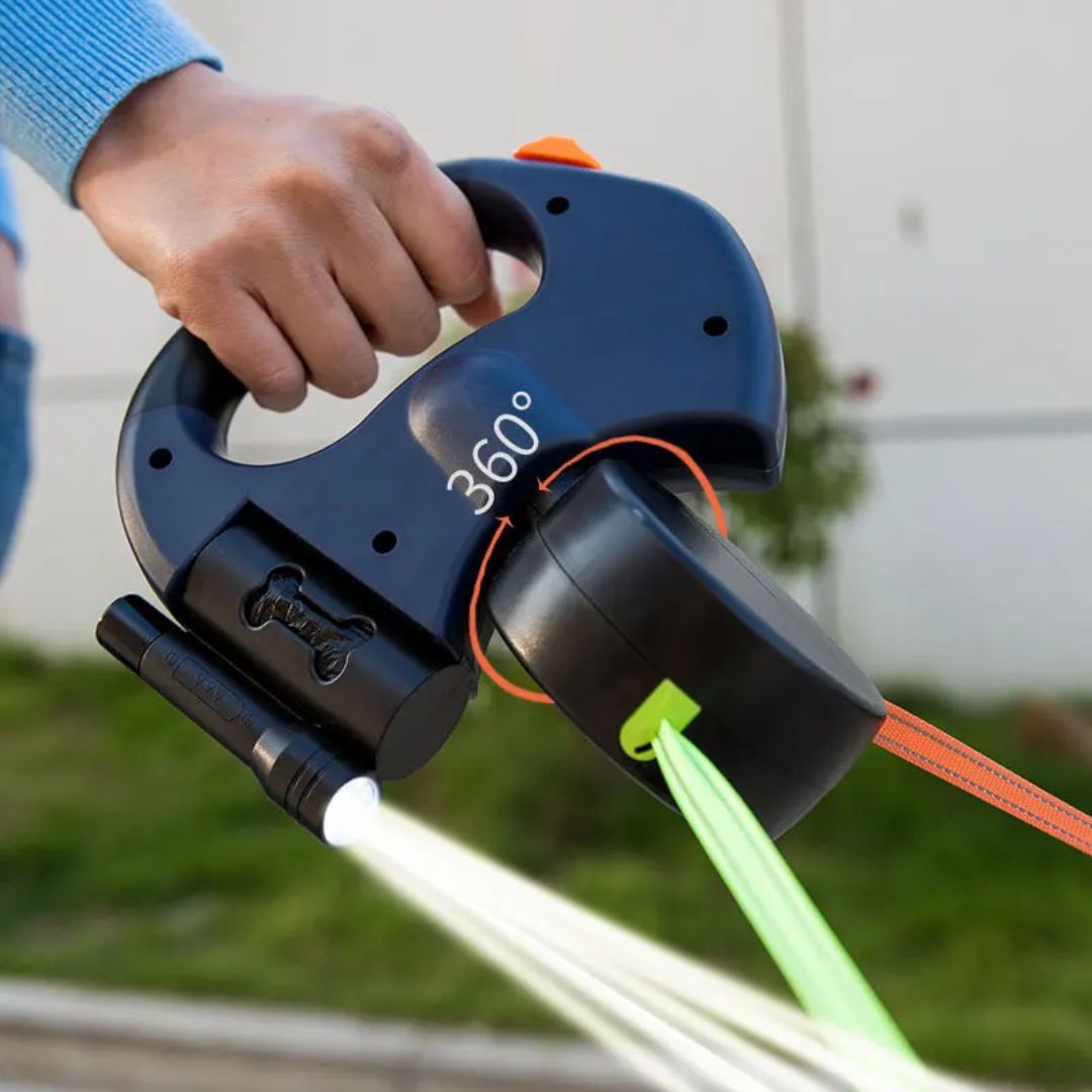 Skládací vodítko pro psy – S LED lampou a dávkovačem sáčků 